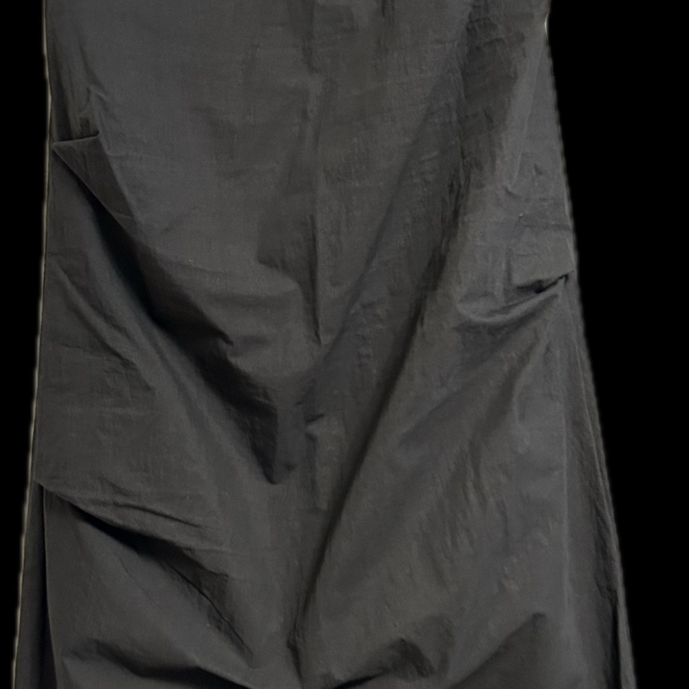 Oak + Fort Black Poplin Midi Skirt | Size Medium | Elastic Waistband
